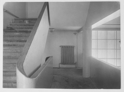 Interior view of the People's Commissariat for Finance (Narkomfin) Apartment Building showing stairs, 25 Novinskii  Boulevard, Moscow