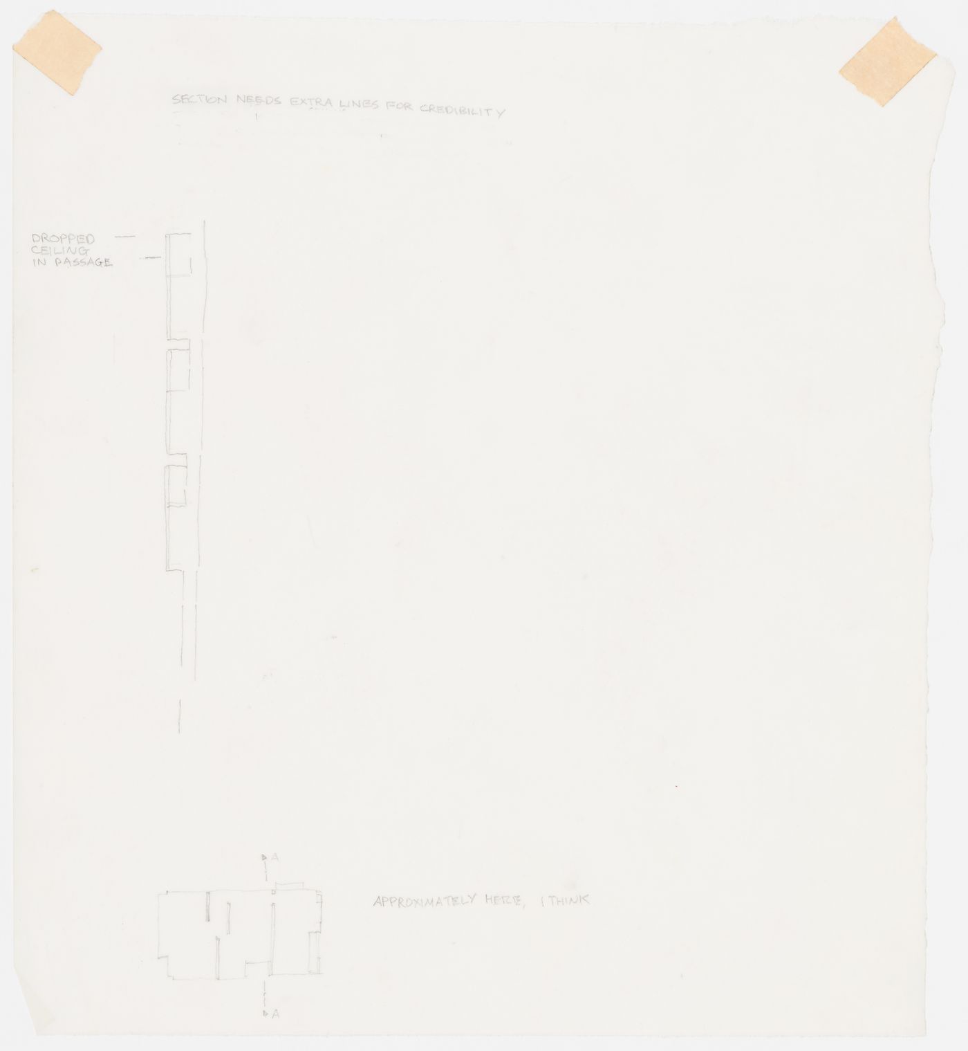 Notes and sketches related to dropped ceiling for House I (Barenholtz Pavilion), Princeton, New Jersey, United States