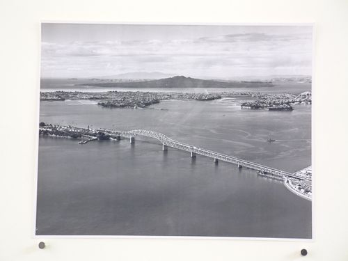 Aerial view of the Auckland Harbour Bridge, over the Waitematā Harbour, Auckland, New Zealand
