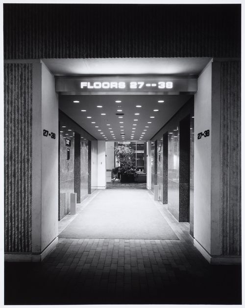 Interior view of the elevator bays of the Valley Center building, Phoenix, Arizona, United States