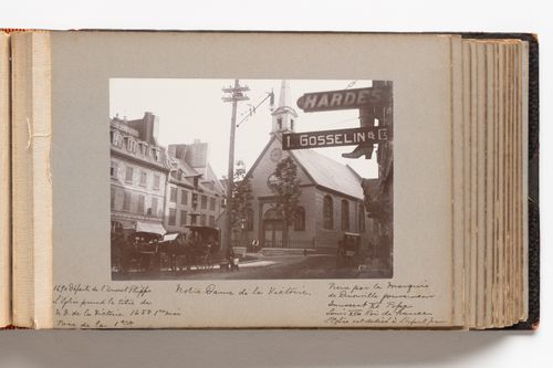View of Place Royale, Quebec City toward Notre-Dame-des-Victoires church and showing buildings along the side of the plaza