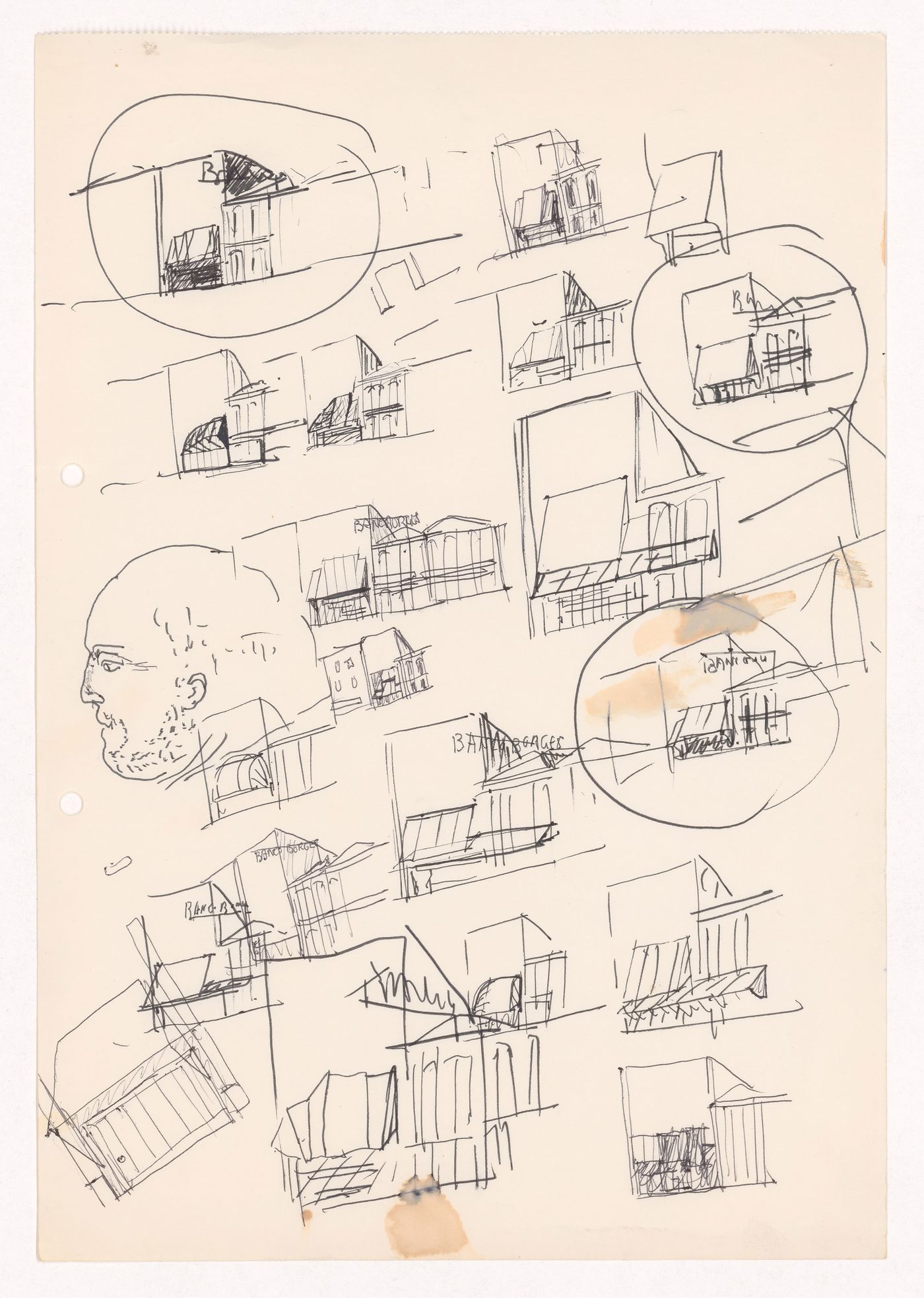 Sketch perspectives with portrait for Banco Borges & Irmão, Vila do Conde, Portugal