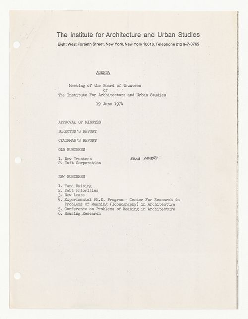 Agenda for meeting of the Board of Trustees