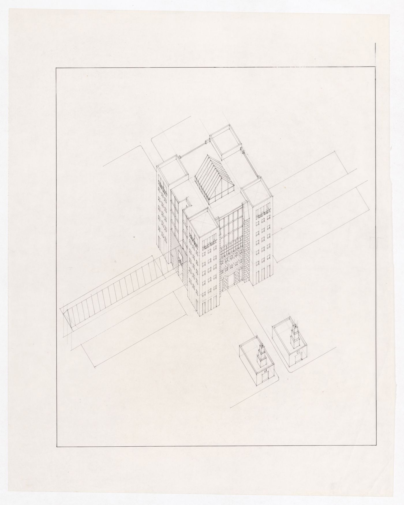 Axonometric for Centro Civico Commerciale PEEP a Farnesiana di Piacenza