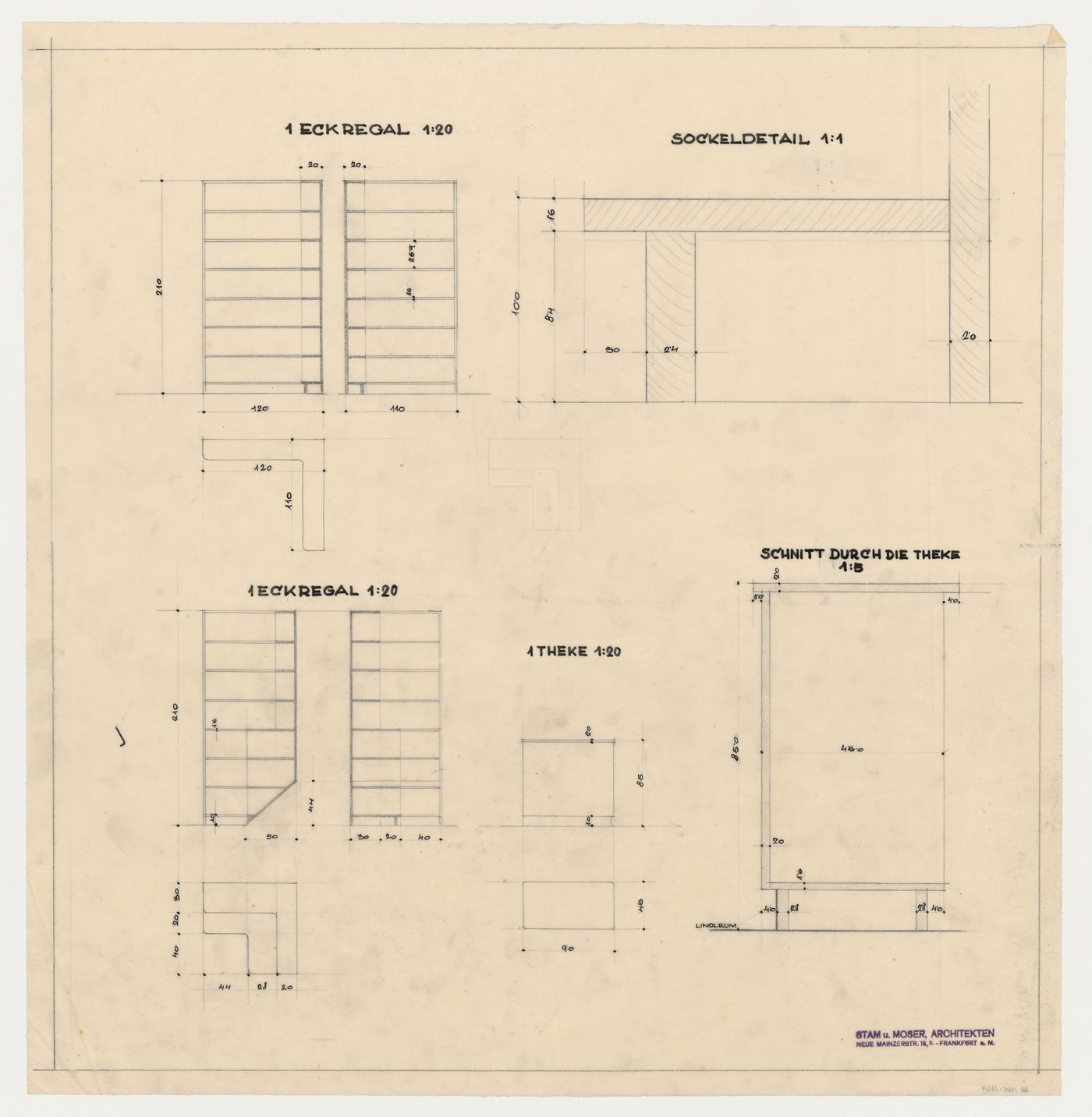 Sections for shelves and a cupboard, possibly for Hellerhof Housing Estate, Frankfurt am Main, Germany
