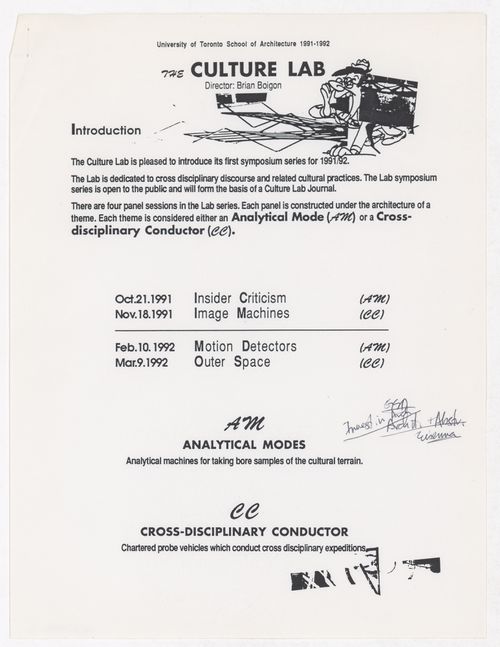 Schedule and notes for Culture Lab 1991/92 symposium series