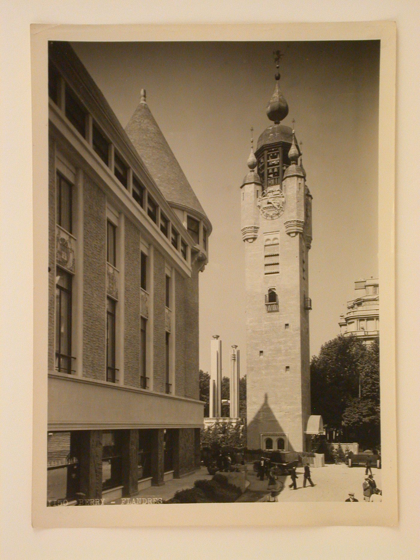 Partial view of Nivernais' and Berry's pavilion with the L'Artois' and Flanders' pavilion on the right, 1937 Exposition internationale, Paris, France