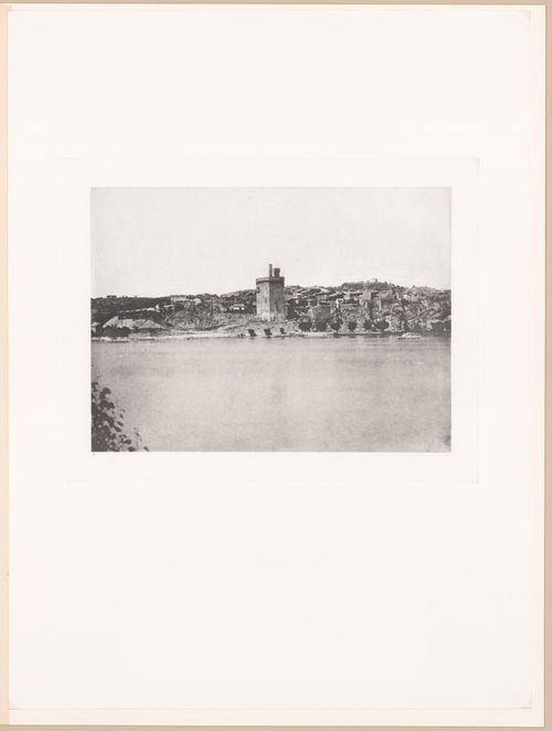 Exterior view at the tower from across the river, Villeneuve-lès-Avignon, France