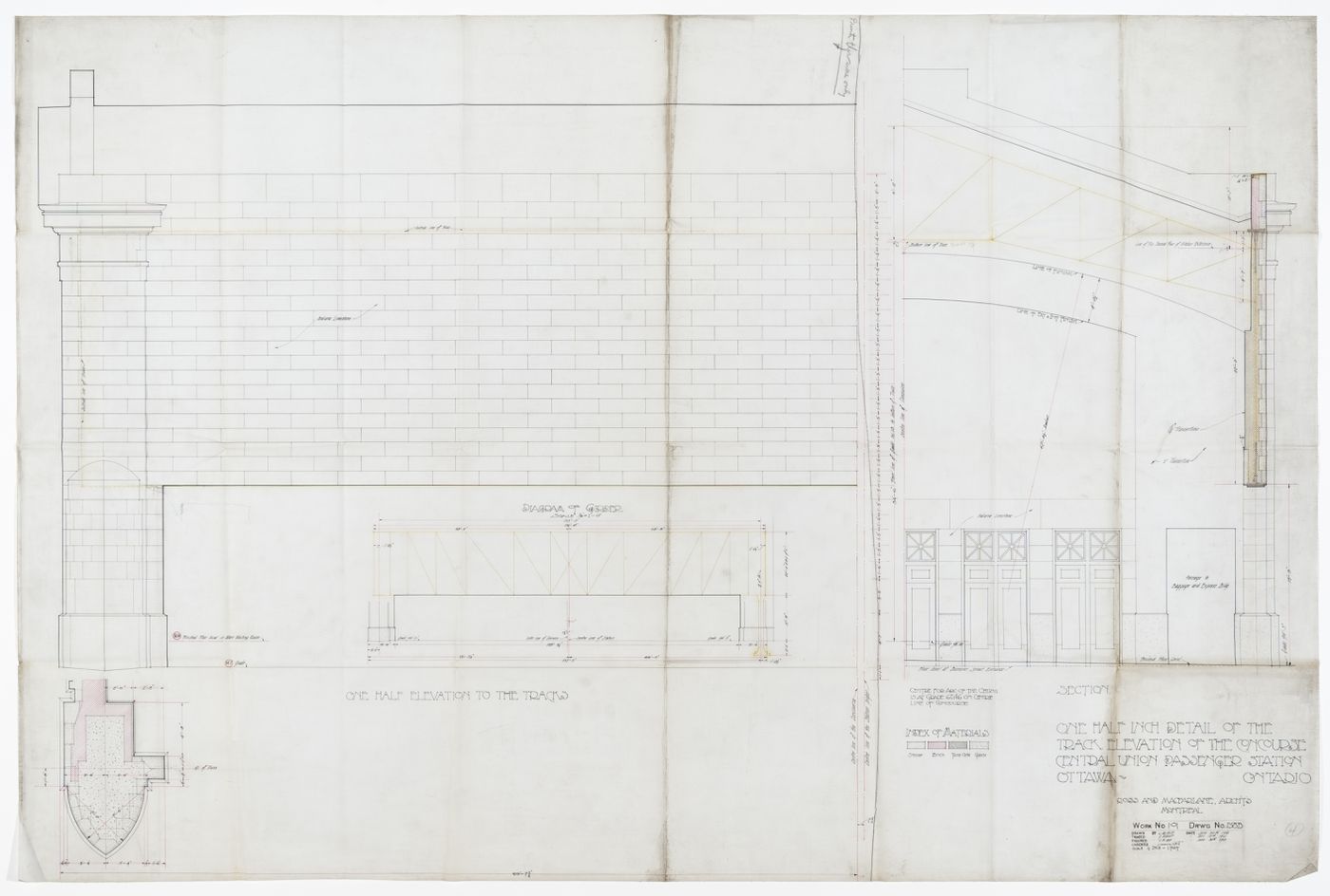 Elevation and section for Central Union Passenger Station, Ottawa, Ontario