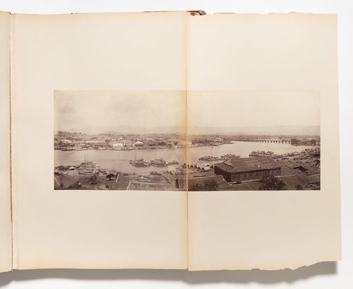 Panorama of Foochow (now Fuzhou) showing part of the foreign settlement, the Bridge of Ten Thousand Ages and the Min River, China
