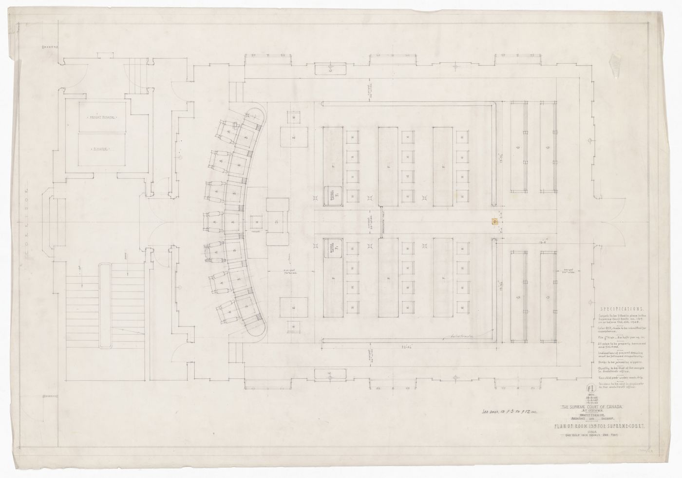 Plan de la salle 139 pour Cour suprême du Canada, Ottawa, Ontario