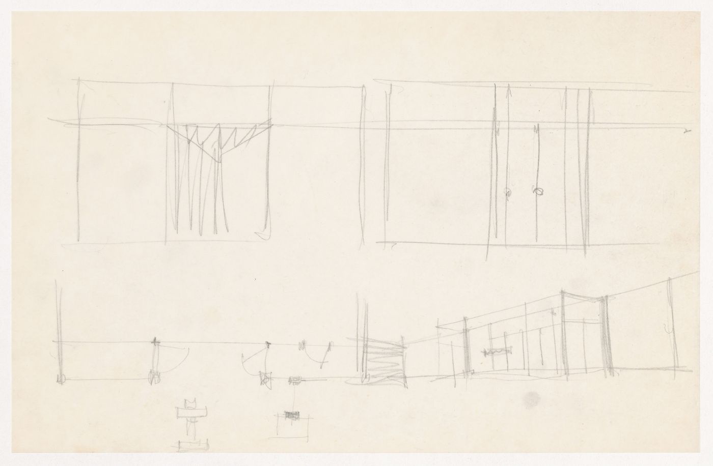 Sketch elevations, perspective sketch, sketch plan and sketch sectional details for entrance for the Metallurgy Building, Illinois Institute of Technology, Chicago
