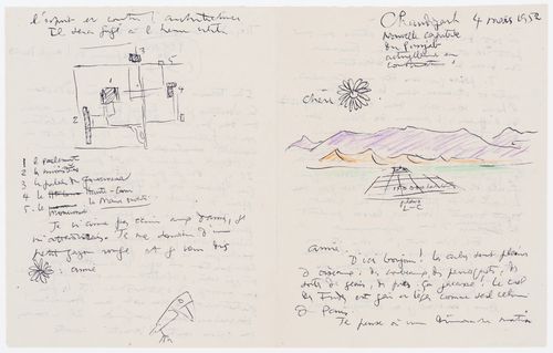 Letter from Le Corbusier to Marguerite Tjader Harris with sketch plans of Chandigarh, India