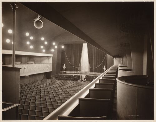 Interior view of Skandia Cinema showing the stage from the gallery, Stockholm