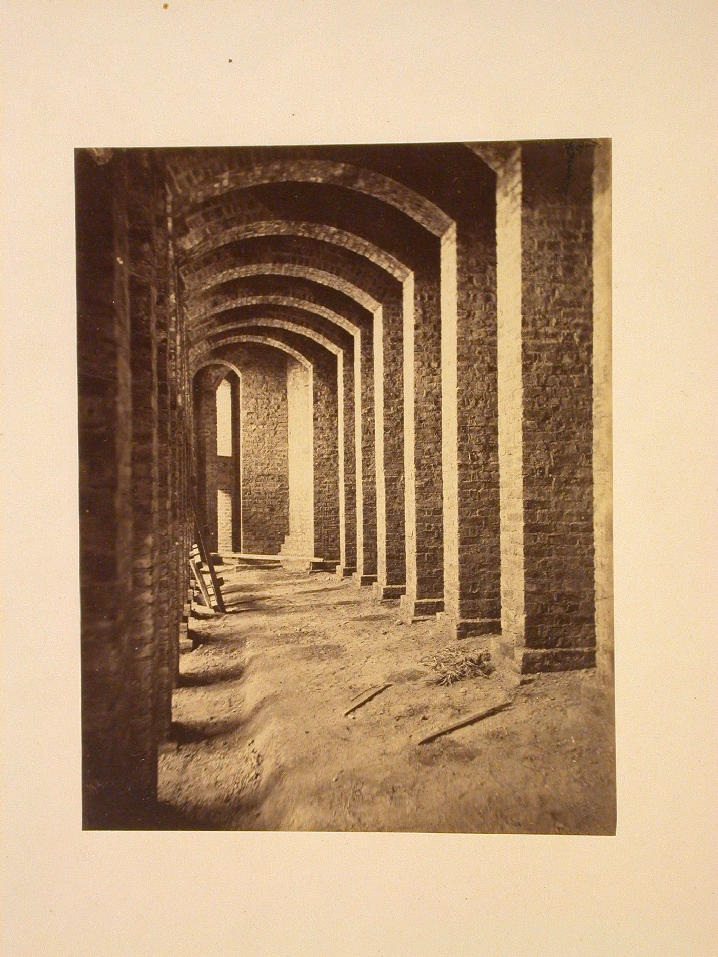 Interior view of the undercroft, Albert Memorial construction site, Hyde Park, London, England