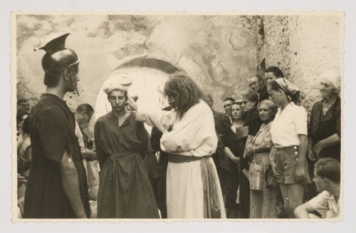 Postcard showing a Passion of the Christ procession, Roquebrune-Cap-Martin, France, with annotations by Le Corbusier