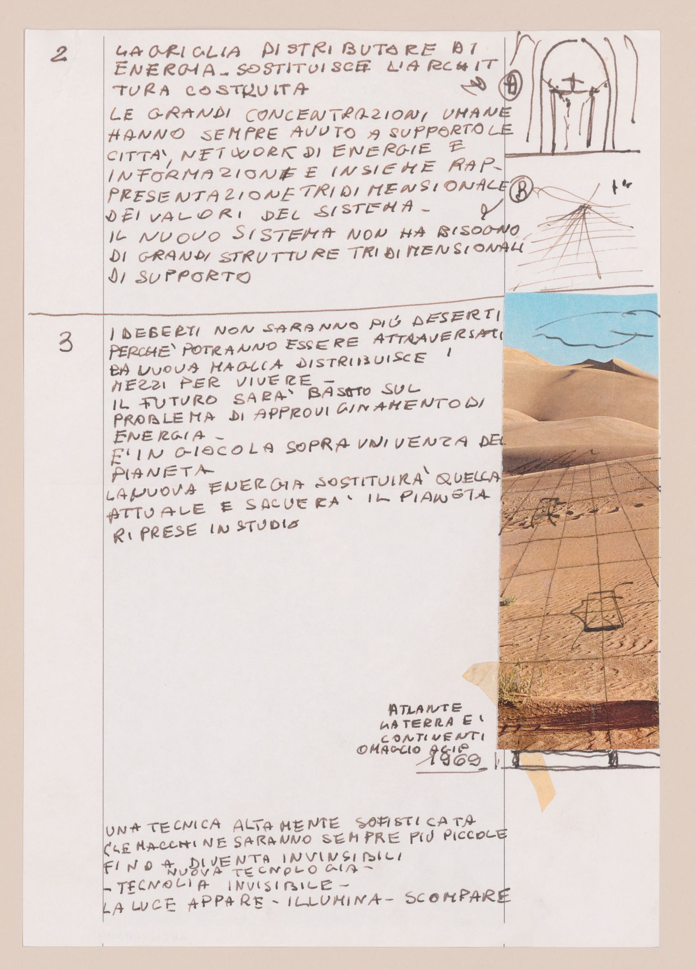 Page 2 of a storyboard describing filming locations and planning sketches of various scenes for Supersuperficie [Supersurface]