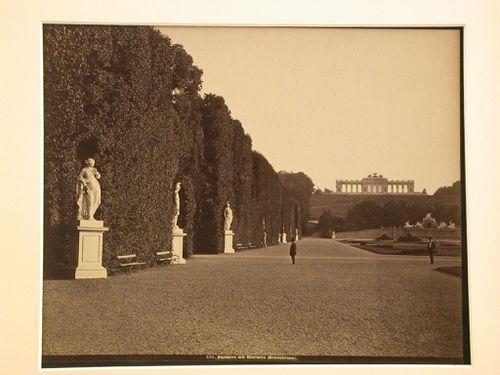 Distance view of Floriette, with fountain and gardens in foreground, Vienna, Austria