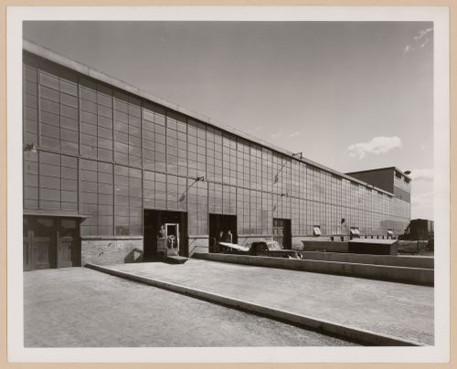 View of the south façade of the General Motors Corporation’s Saginaw Malleable Iron Plant, with employees' entrance and door to maintenance and pattern shop, Danville, Illinois, United States
