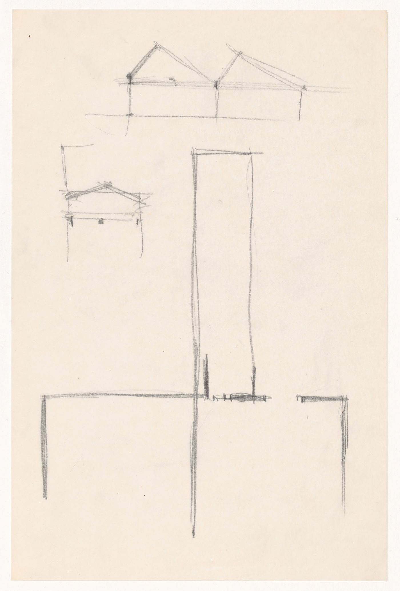 Partial sketch plan for a campus building and partial sketch elevations for skylights for Illinois Institute of Technology