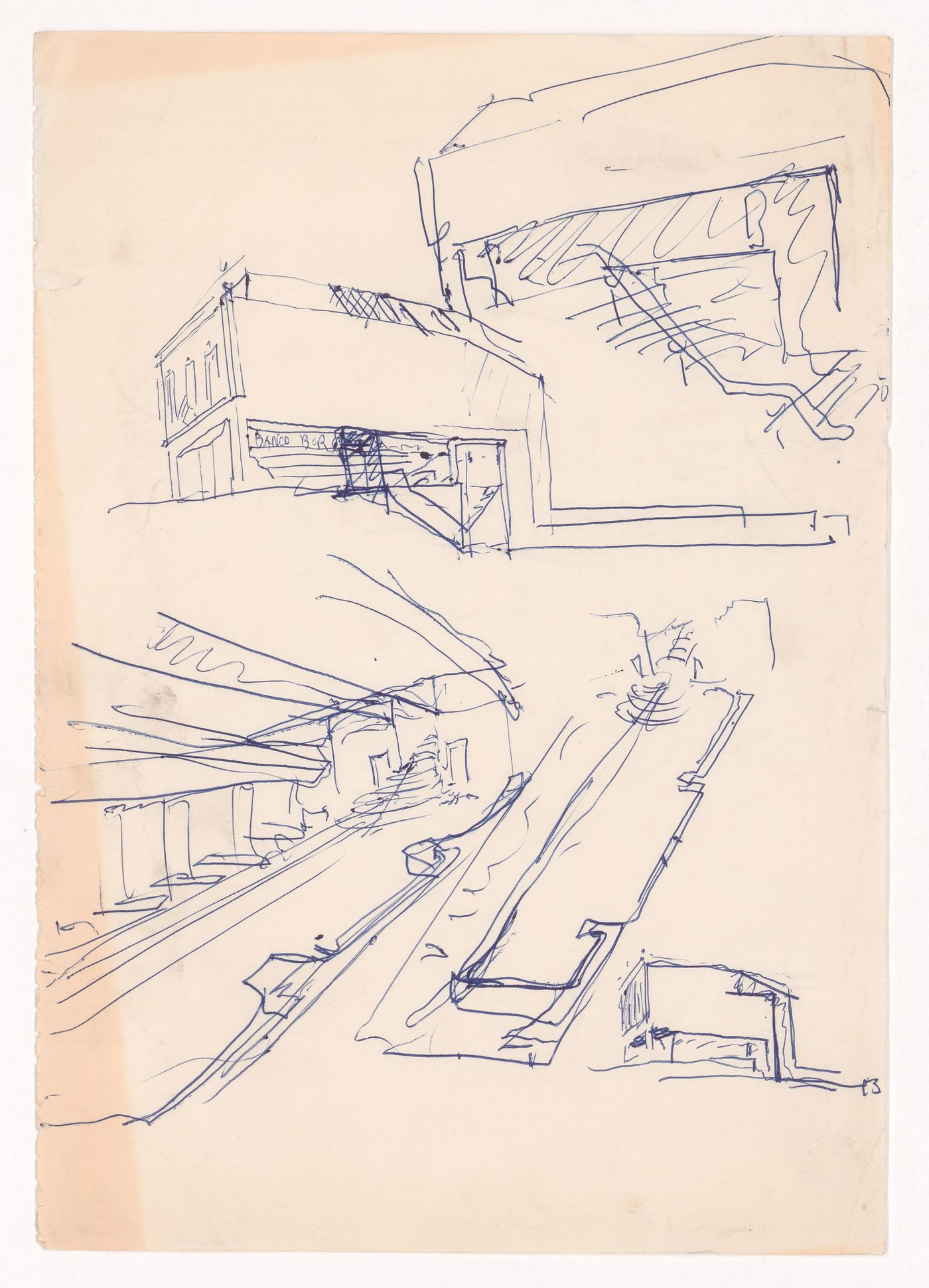 Sketch perspectives for Banco Borges & Irmão I, projecto de recuperação, Vila do Conde, Portugal