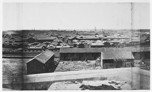 View showing the southern Pehtang Fort, the town of Pehtang (now Beitang), and the Pehtang (now Beitang) River delta, near Tientsin (now Tianjin), China