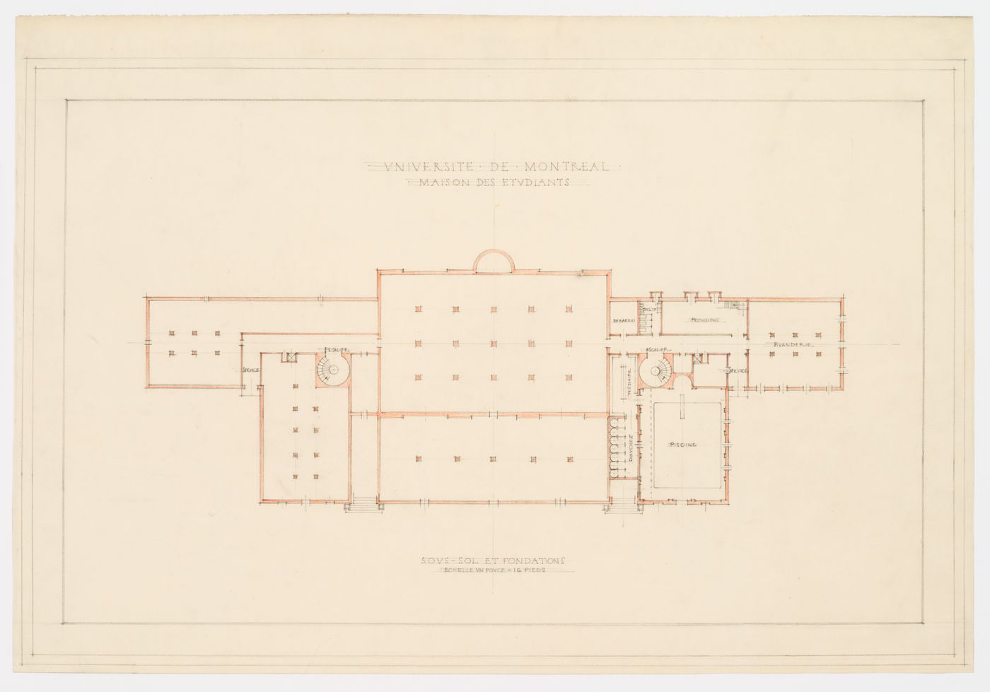 Sous-sol et fondations, Maison des étudiants, Université de Montréal, Montréal, Canada (1925-1938)