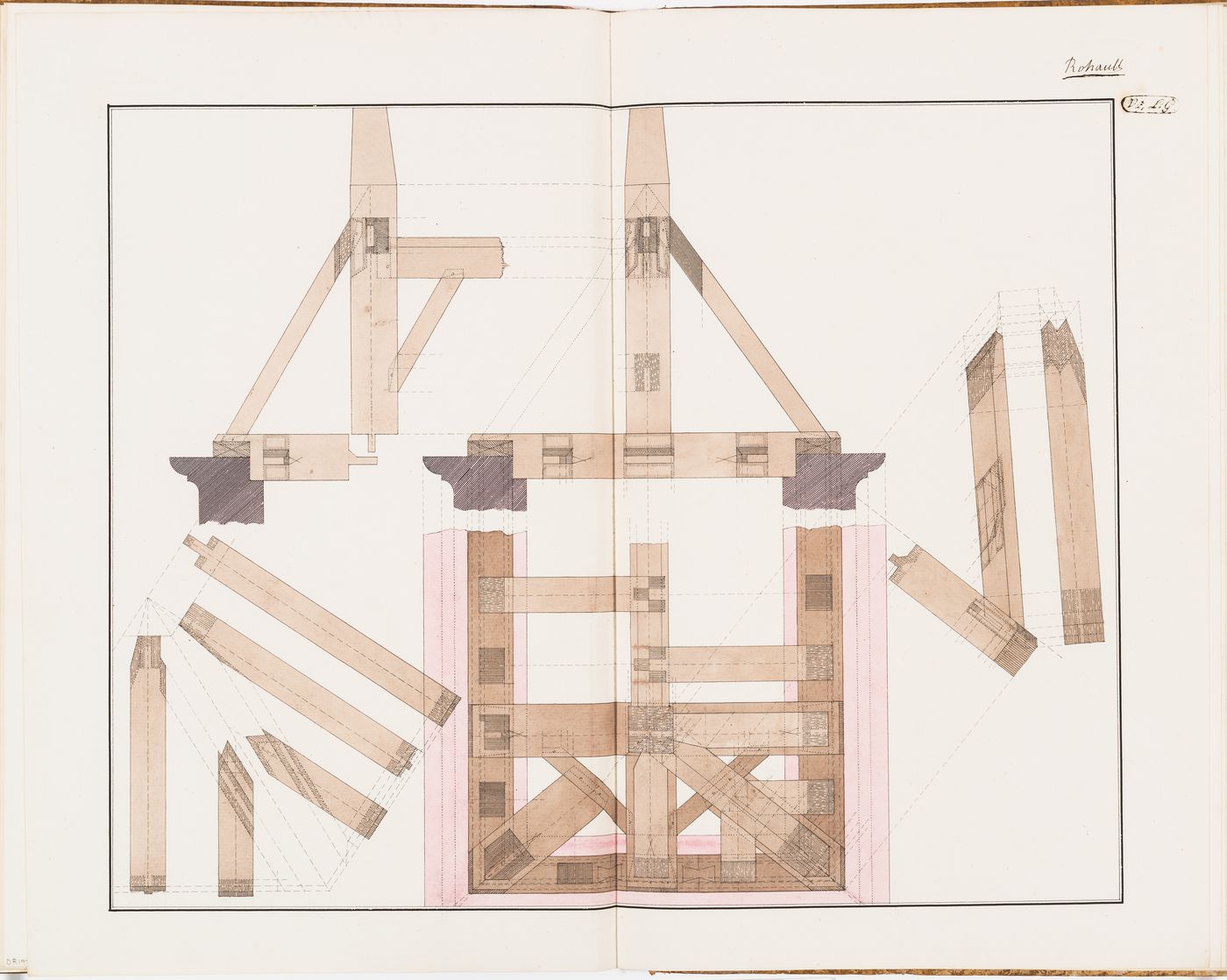 Details of joints for wood beam construction and for joining a wooden construction to a stone or masonry base