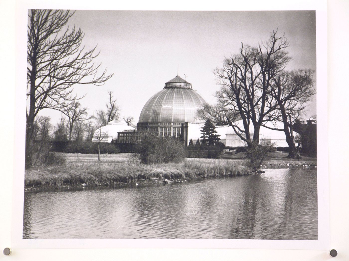 View of the Belle Isle Park Conservatory (also known as the Aquarium and Horticulture Building) from across the Detroit River, Detroit, Michigan