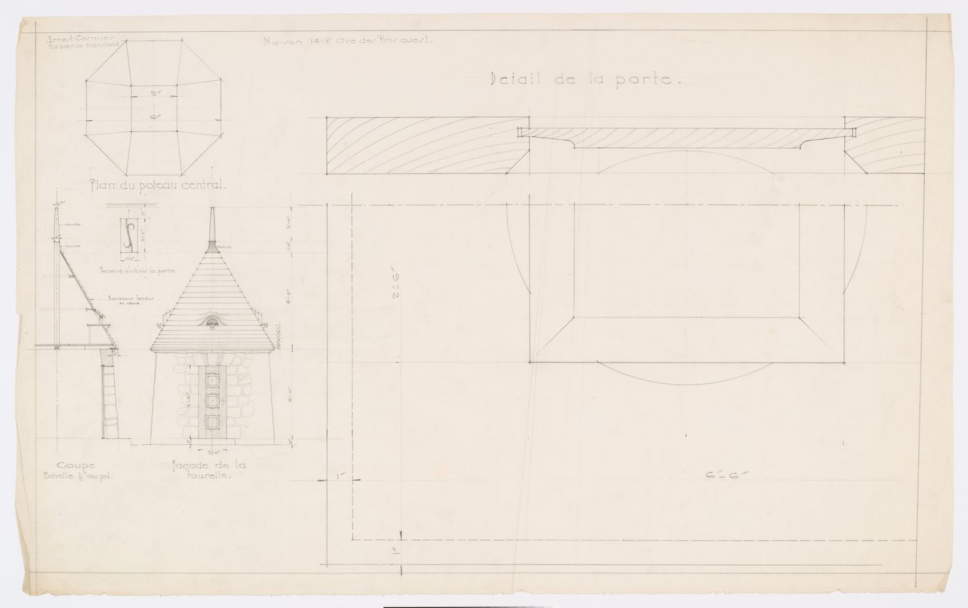 Détails de la tourelle du jardin,  Résidence Ernest Cormier, 1418 Avenue des Pins Ouest, Montréal, Canada (1929-1957)