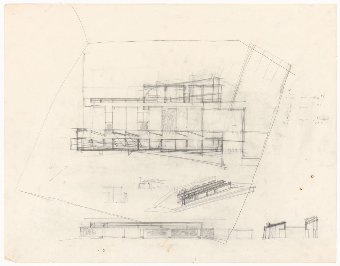 Elevation, plan, and sketches for Casa Tabanelli, Stintino, Italy