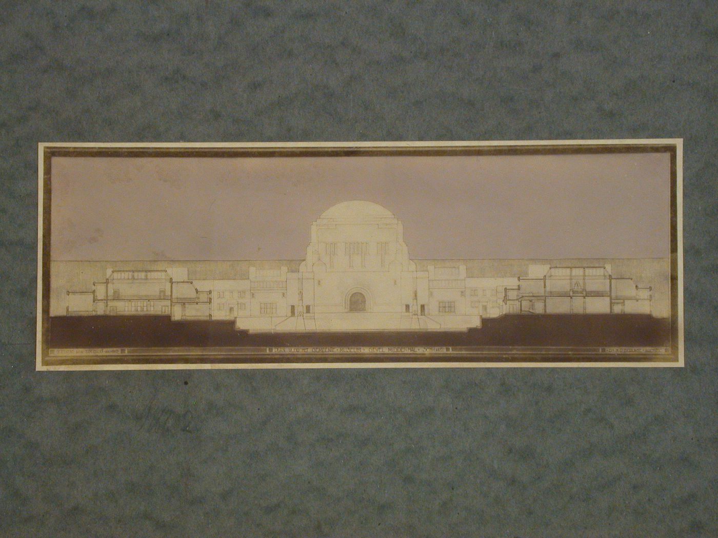 Photograph of a sectional elevation for the middle concourse of the Gemeente Museum [Public Museum], Stadhouderslaan 41, The Hague, Netherlands