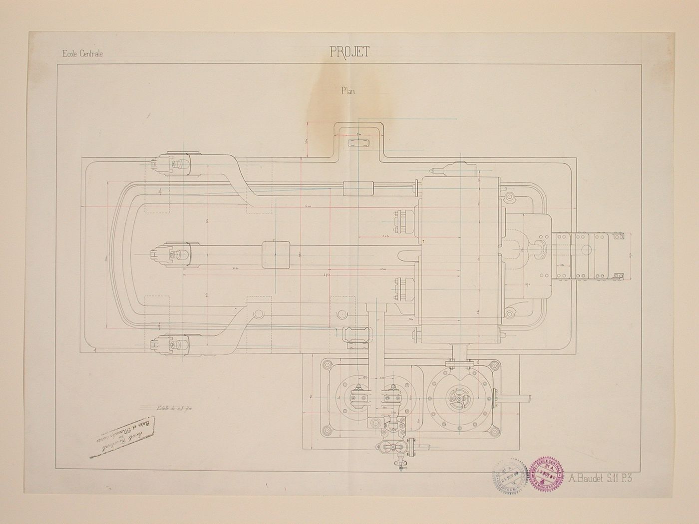Student engineering drawing: Plan of a machine