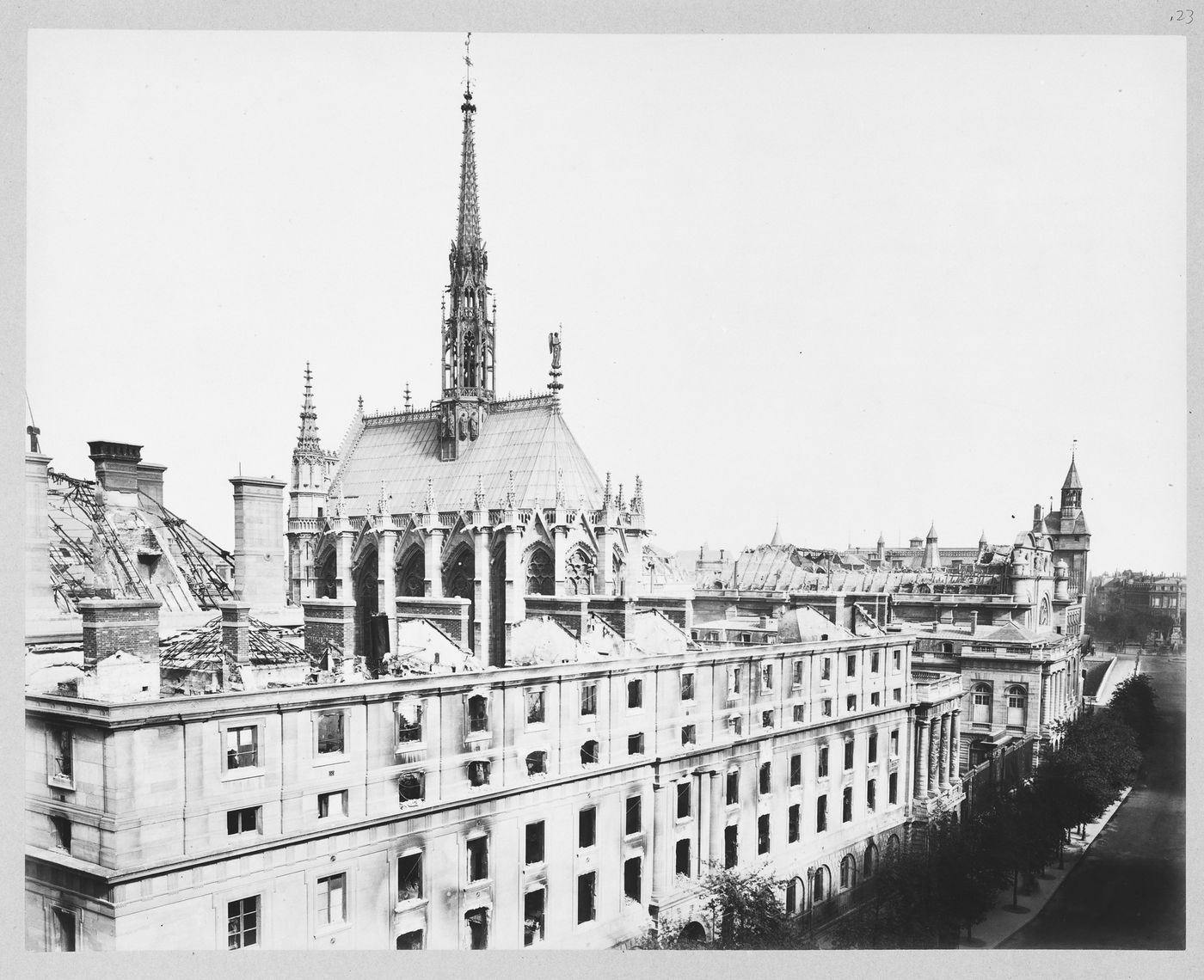 View of the Sainte-Chapelle and Palais de Justice after the Paris Commune, Paris, France