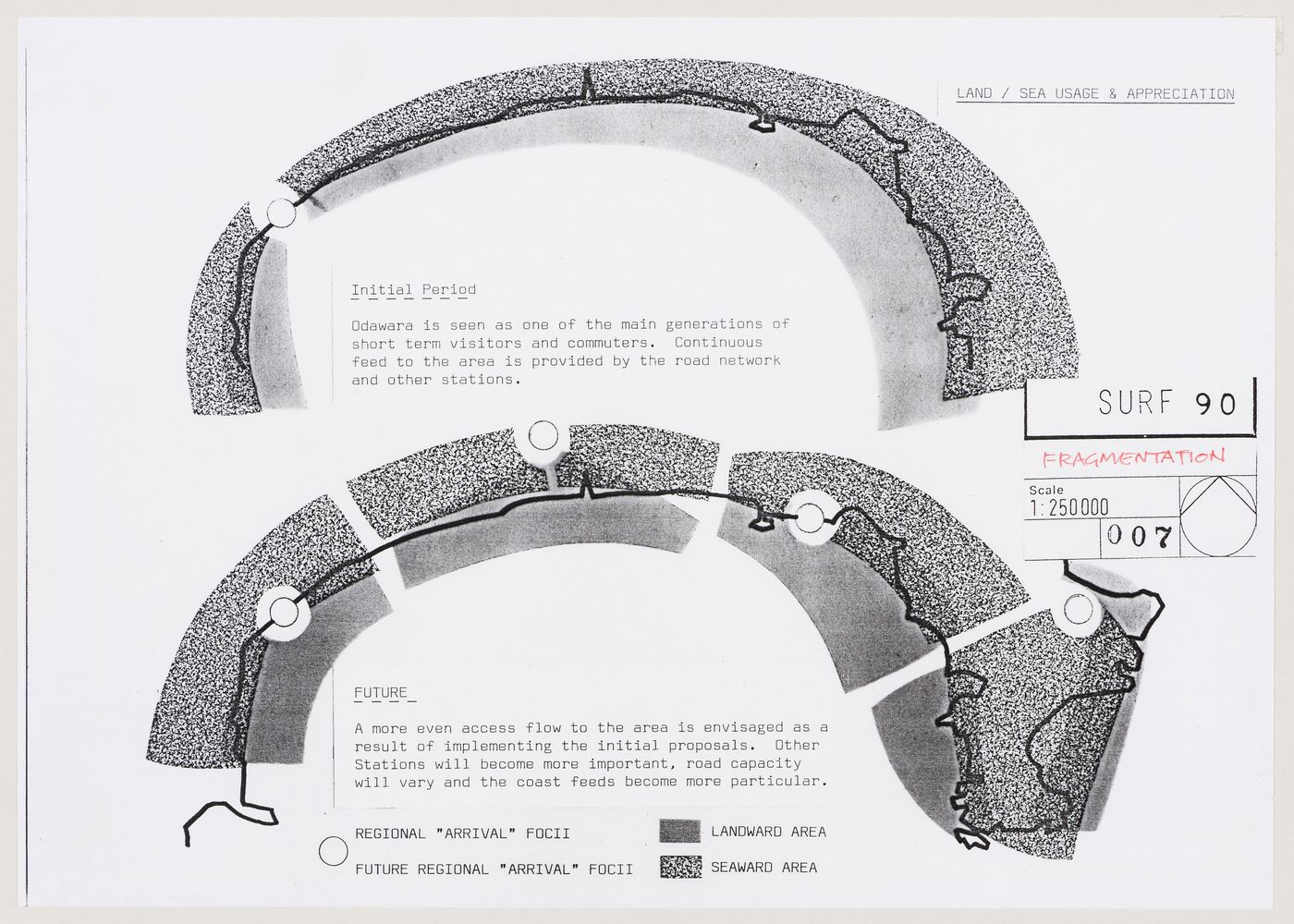 SURF 90: maps illustrating a future redistribution of the flow of visitors and commuters to the area