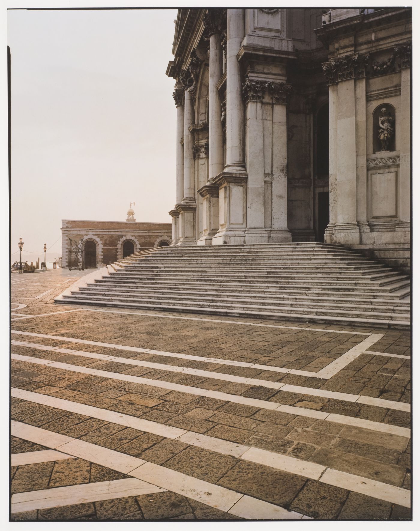 Partial view of the steps and façade of the church of Santa Maria della Salute, Venice, Italy