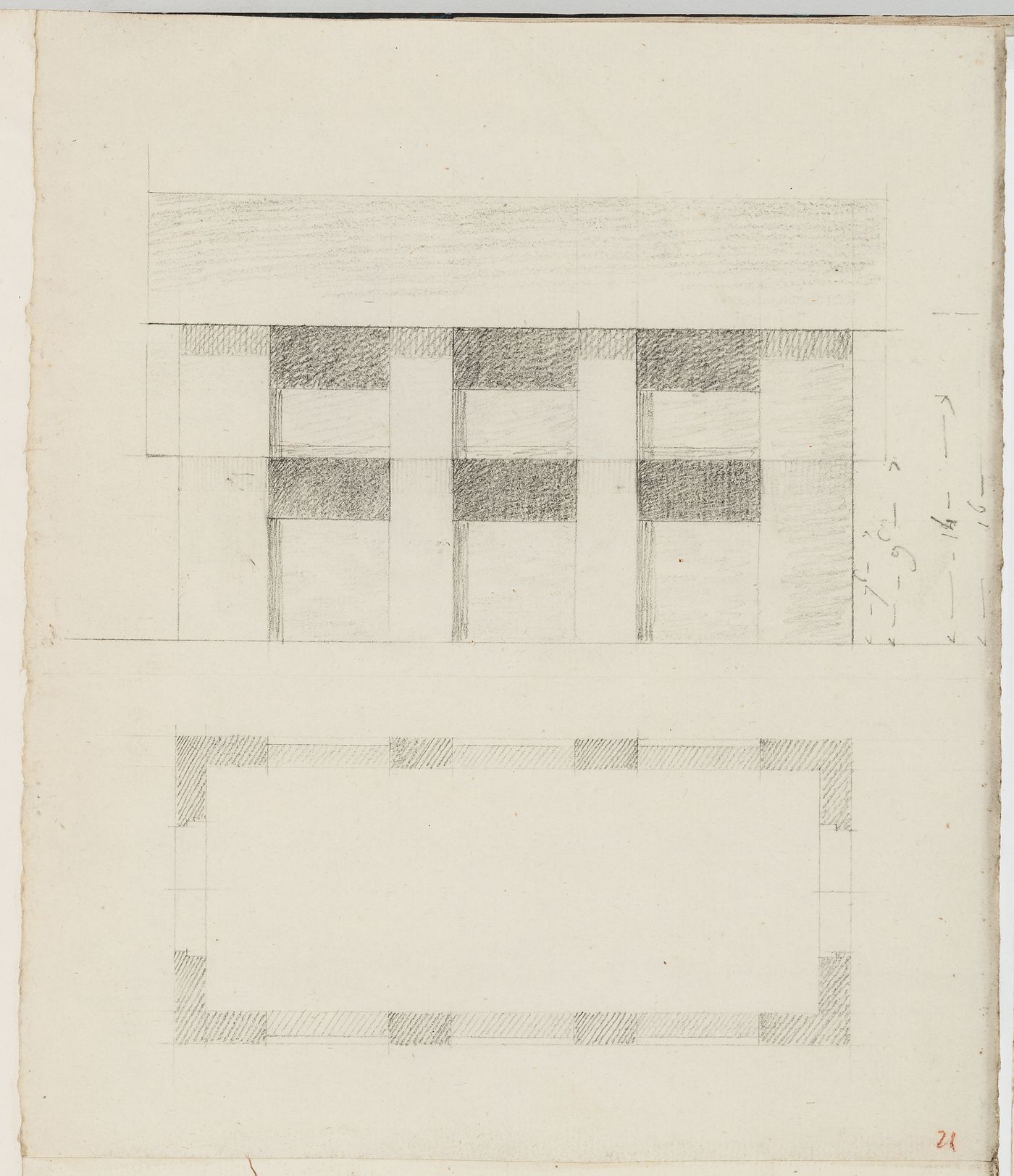 Elevation and plan, probably for an outbuilding, Domaine de La Vallée