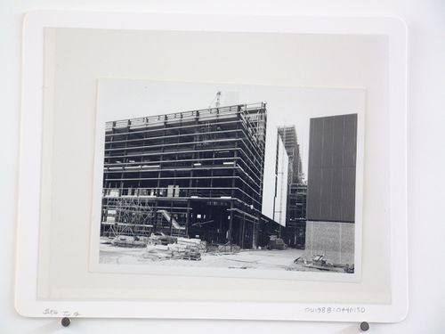 View of installation of exterior wall panels for power station, United Kingdom