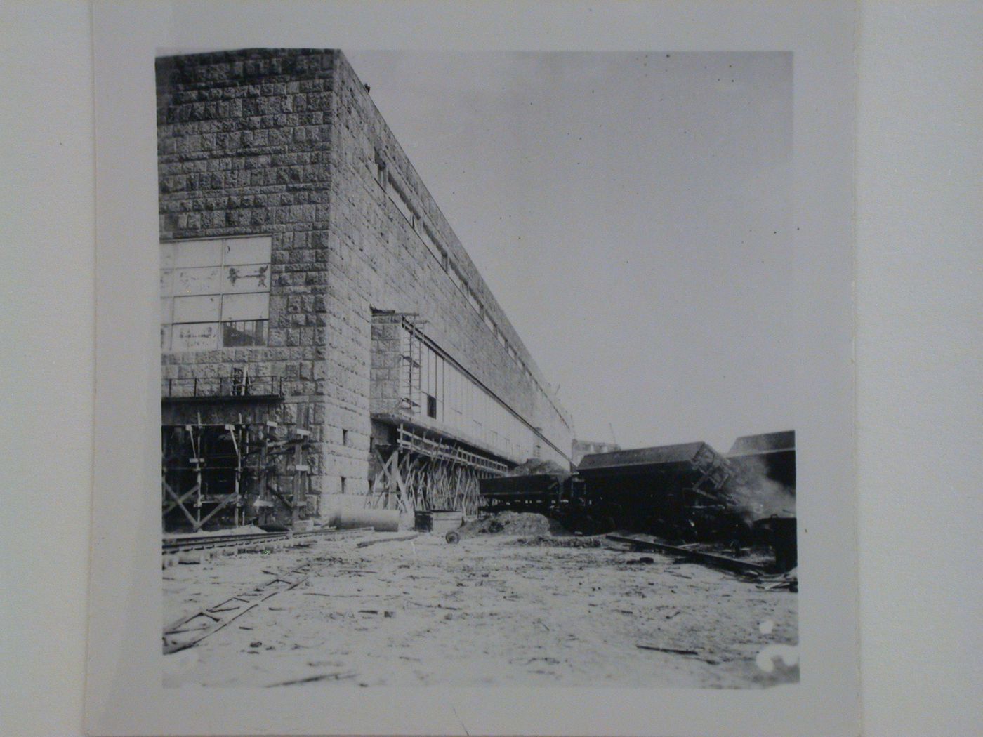 View of Dnieper Hydroelectric Power Station showing the sluice and turbine building under construction, Zaporozhe, Soviet Union (now in Ukraine)