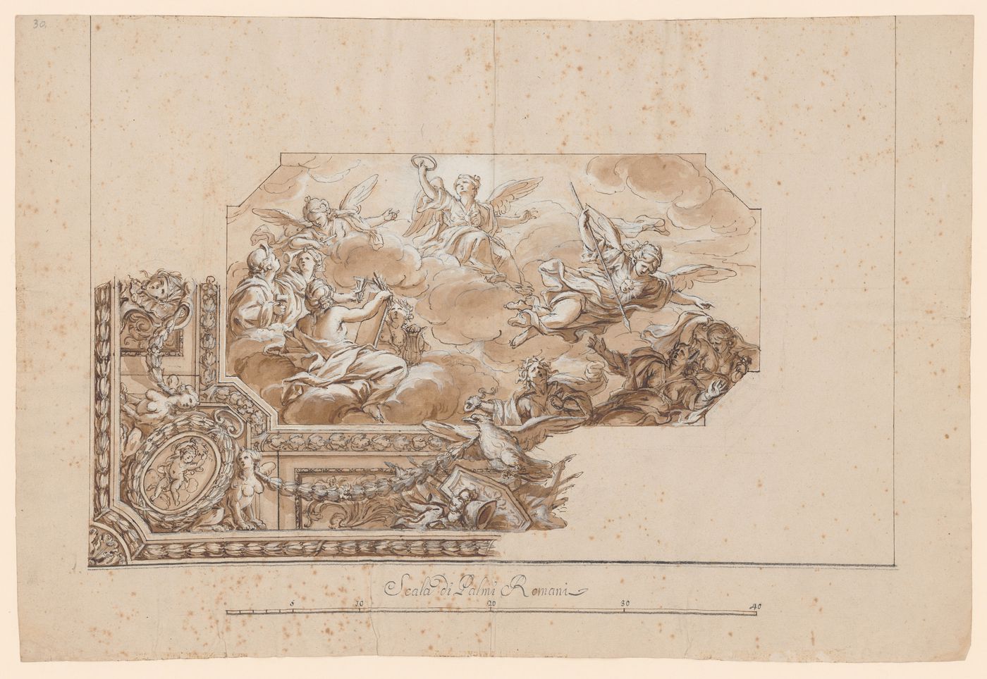 Unfinished plan for a decorated ceiling, including an allegory of divine wisdom and the arts