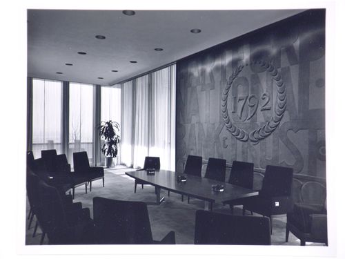 Interior view of a board meeting room, Hartford National Bank and Trust Company building, Hartford, Connecticut, United States