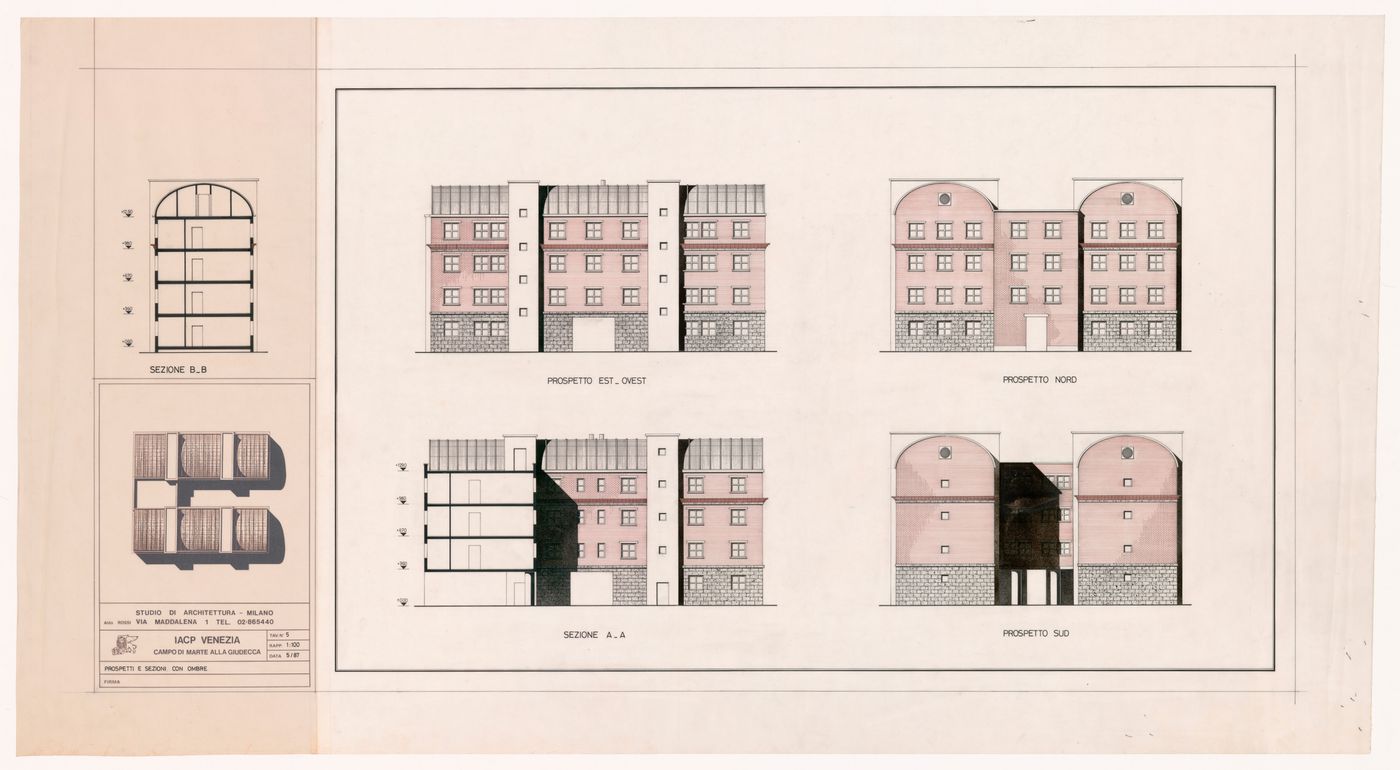Elevations and sections for Casa di civile abitazione al Campo di Marte, Giudecca, Venice, Italy