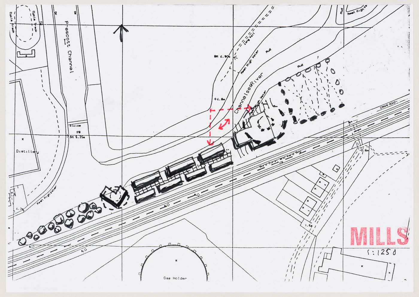 Mills: plan for the site on the bank of the Chanelsea River
