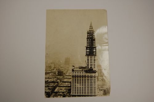 View of Woolworth building under construction, New York city, New York
