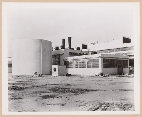 View of the rear [?] façade of the Boiler House and Suction Tank under construction, Glenn L. Martin Company Navy Assembly Plant No. 2, Middle River, Maryland
