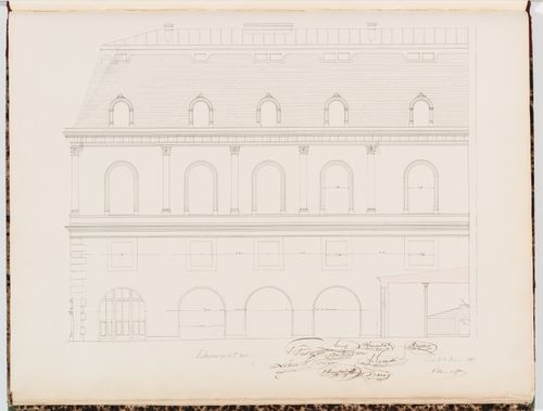 Sectional elevation through the stables and the service courtyard, Hôtel Sauvage, Paris