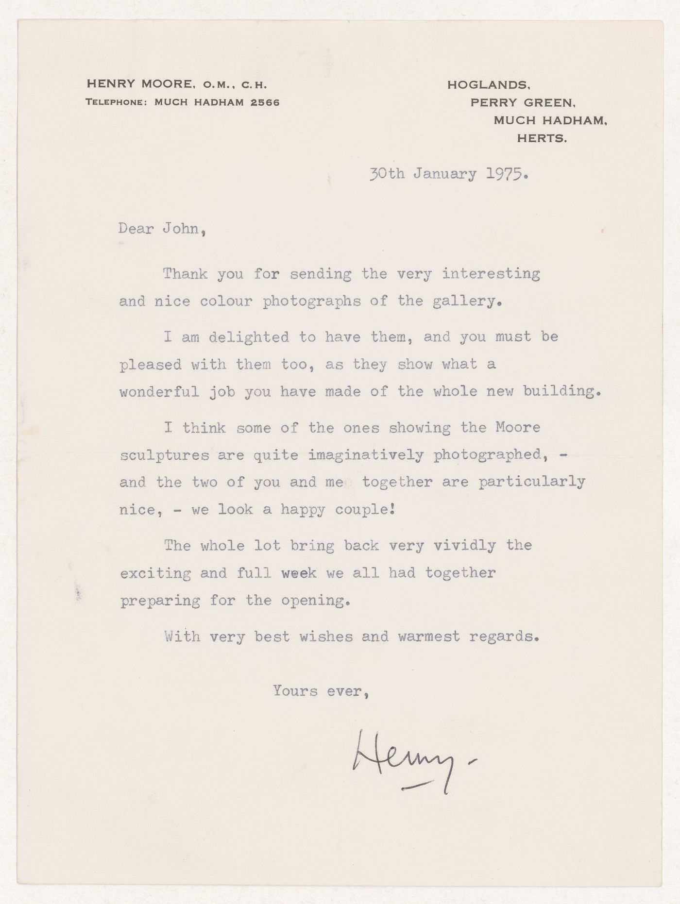 Letter from Henry Moore to Parkin