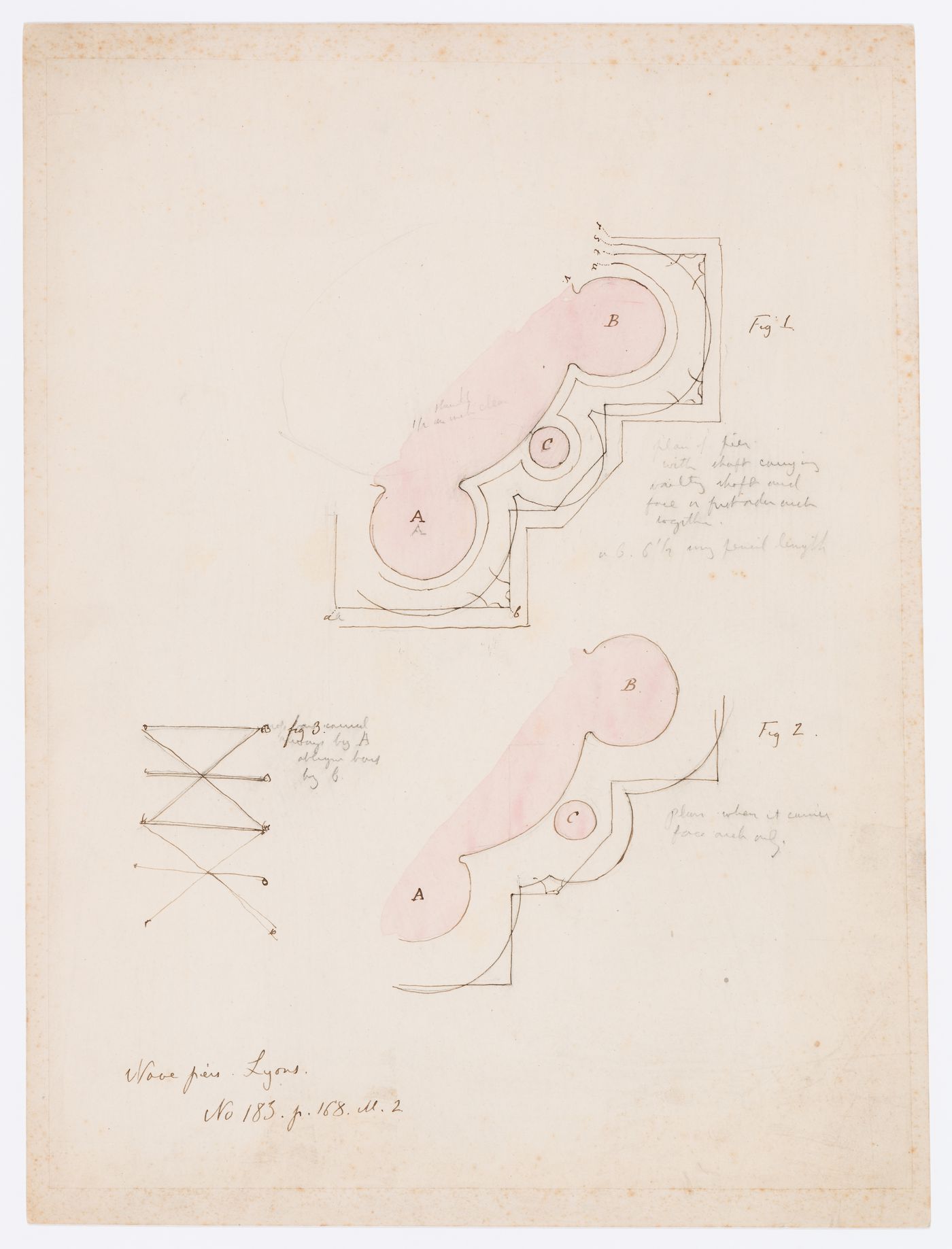 Worksheet No. 183, for 'The Stones of Venice': Plan of vaulting and base prints of shafts, Cathedral of Lyons