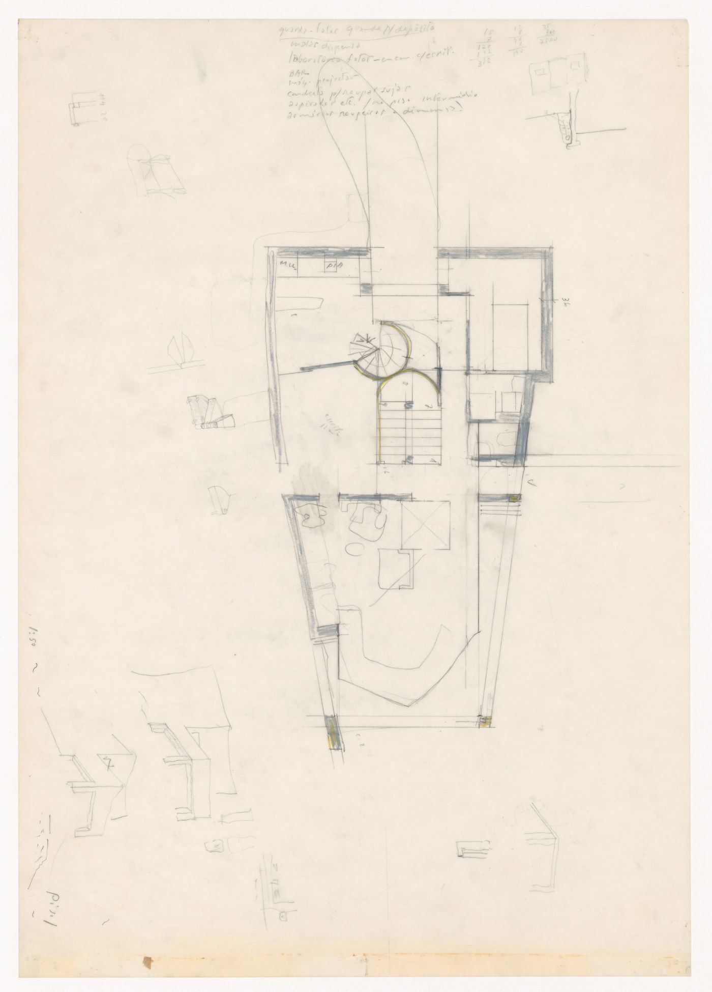 Sketch plan and sketches for Casa Fernando Machado [Fernando Machado house], Porto, Portugal