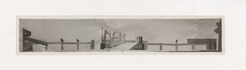 Photograph of a student drawing and a model for the exercise "Design of Surface. Holiday Decoration of the Viaduct on Kalanchevskaia Square in Honor of the 1 May" for the "Space" course at the Vkhutein (Moscow Higher Technical Institute), Moscow